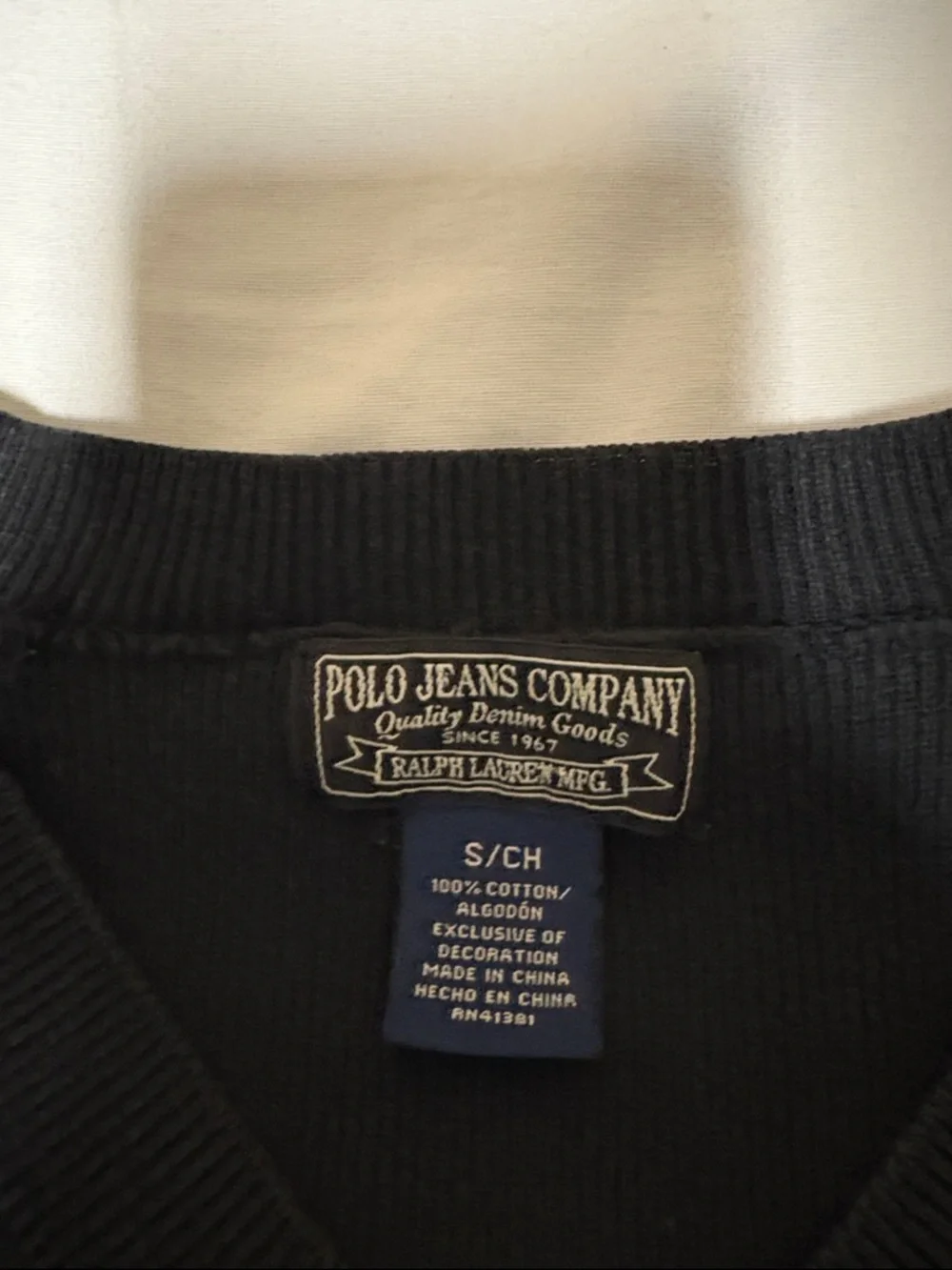 Vintage Polo Jeans Company V-Neck Sweater Size Small Black - Picture 2 of 6